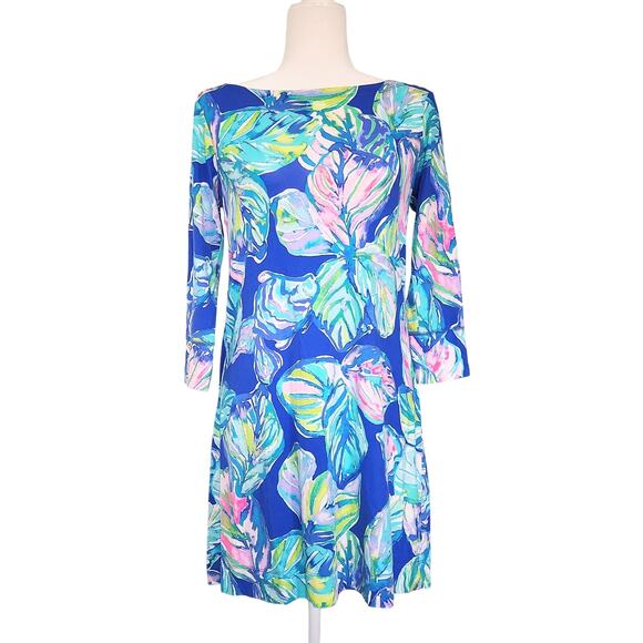Lilly Pulitzer Marlowe Dress Lapis Blue Pop Up Jungle Hoppin 3/4 Sleeve Size M - Picture 4 of 9